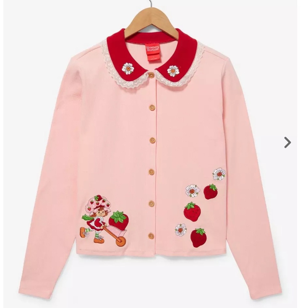 Strawberry Shortcake Portrait Collared Women's Cardigan - SM NWT